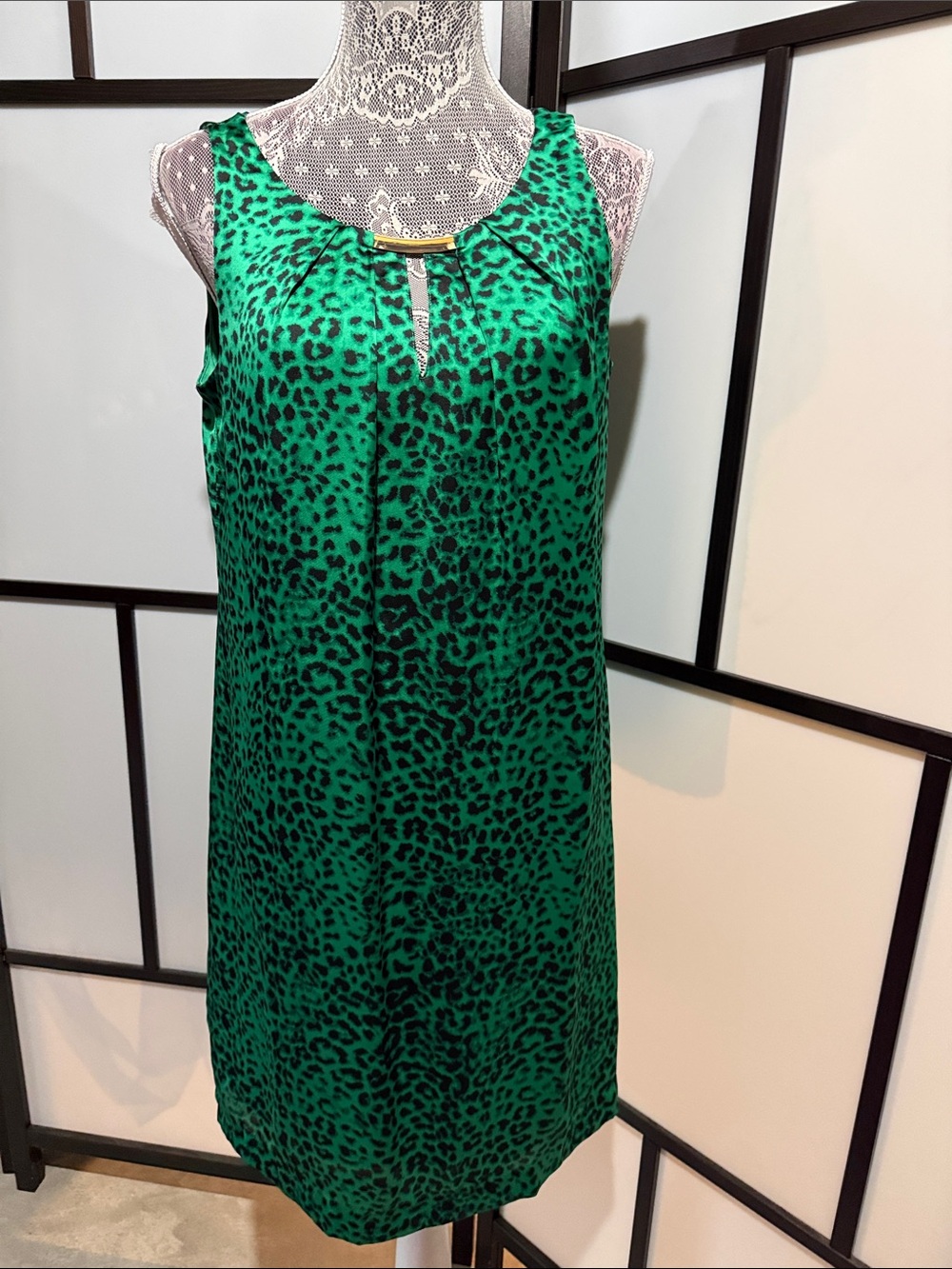 Dana Buchman Green and Black Leopard Print Mini Dress